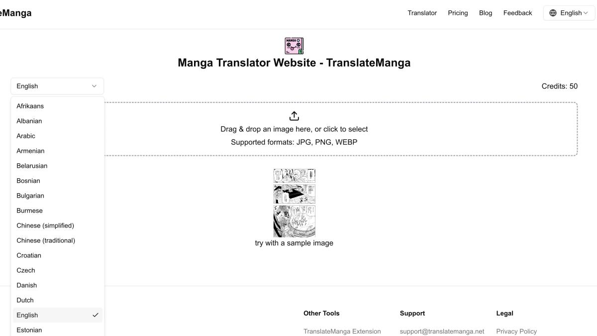 choose target language for manga translator