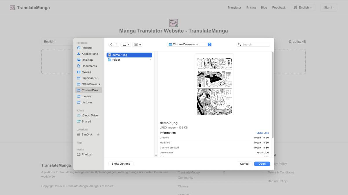 upload manga image to translate online
